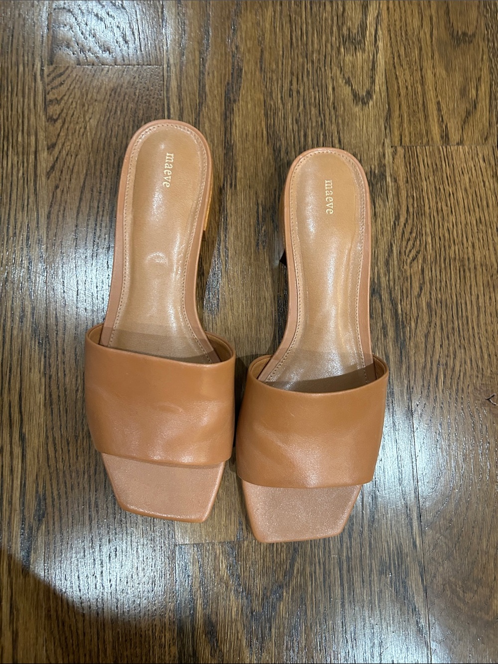 Maeve Coralie Cognac Brown Square-Toe Sandals